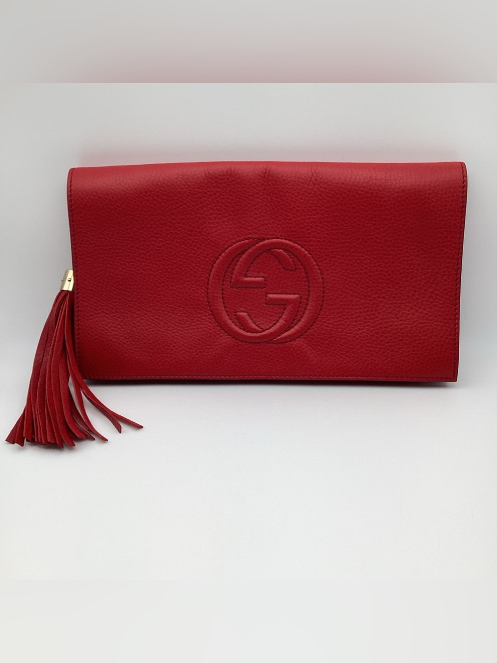 Gucci Soho Red Leather Disco Clutch Handbag GG 336753